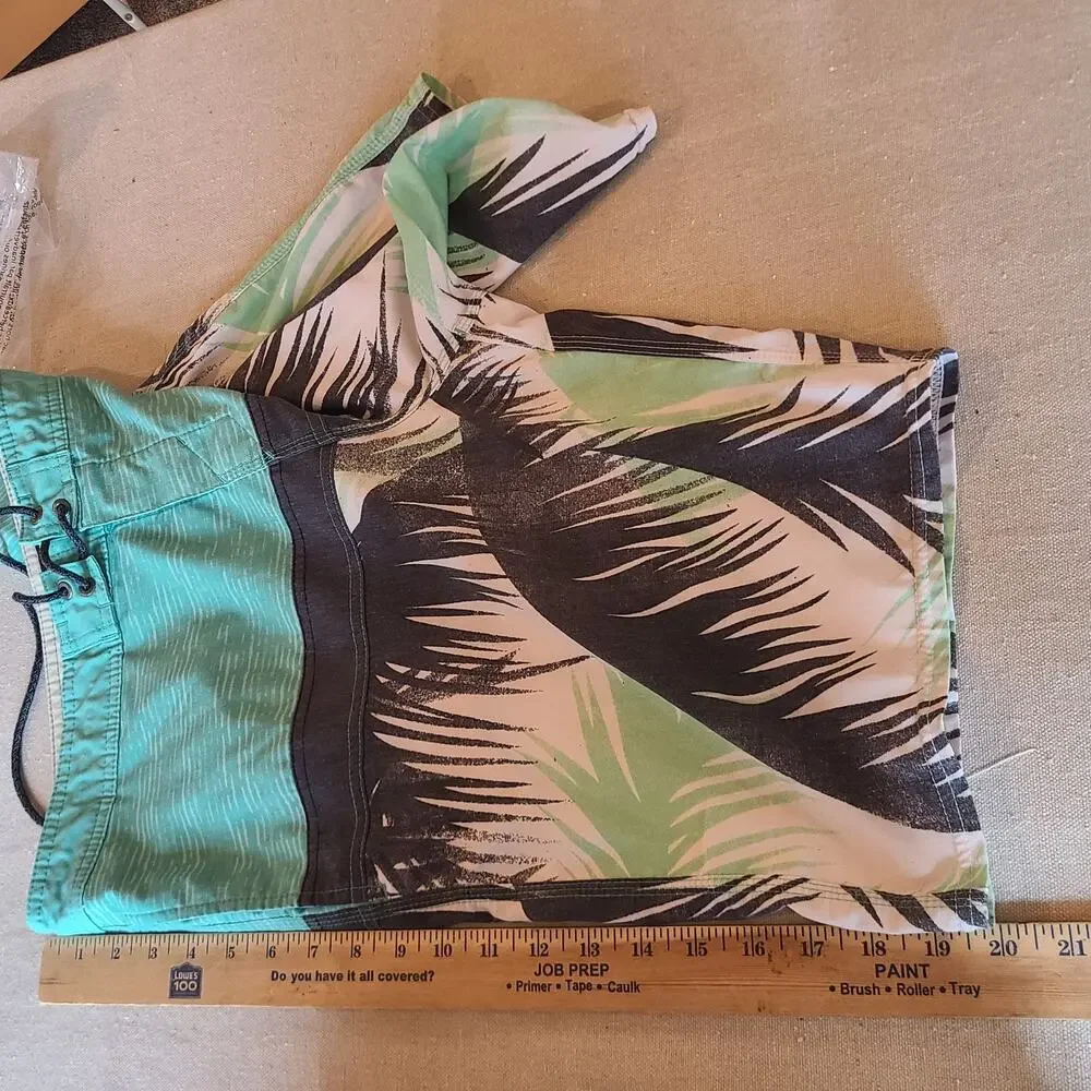 Oneill Cruzers Board Shorts Green Tropical Swim Trunks Surf Beach Resort Size 34